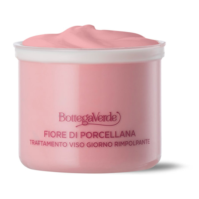 Fiore di Porcellana - Sistema perfezionatore - Ricarica Trattamento viso giorno - rimpolpante anti-svuotamento e anti-infragilimento - con pigmenti rosa - con Ceramidi vegetali, Collagene vegetale da Acacia e Fiore di Porcellana - pelli normali o secche