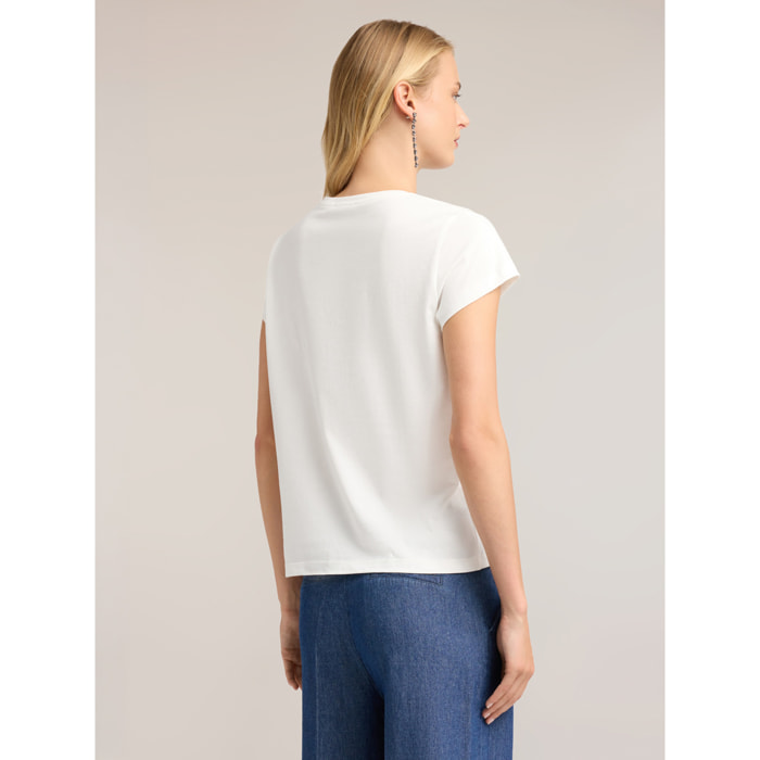 Motivi - Camiseta con letras y bordado con piedras - Blanco