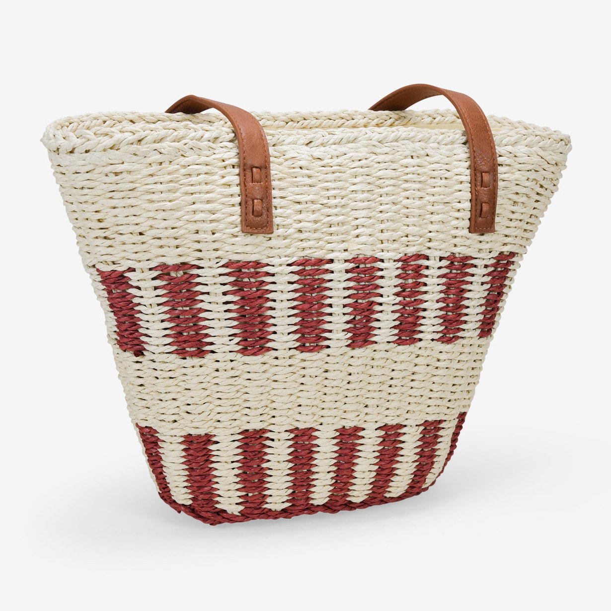 Capazo de hombro beige y burdeos en rafia