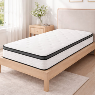 Materasso Singolo Ibrido Con 240 Molle Insacchettate per M² E Memory Foam 5 Zone di Comfort Double Sided Rigidità H3/H4 80 x 190 x 29 Cm