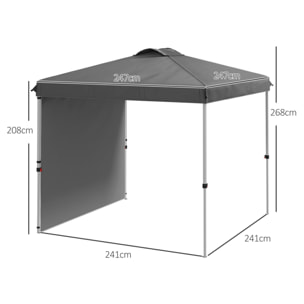 Carpa Plegable 2,5x2,5 m Cenador de Jardín con 1 Pared Lateral Altura Ajustable en 3 Niveles Anti-UV Impermeable y Bolsa de Arena para Camping Fiestas Gris Oscuro