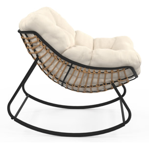 Fauteuil de jardin à bascule Lois rotin et coussin écru