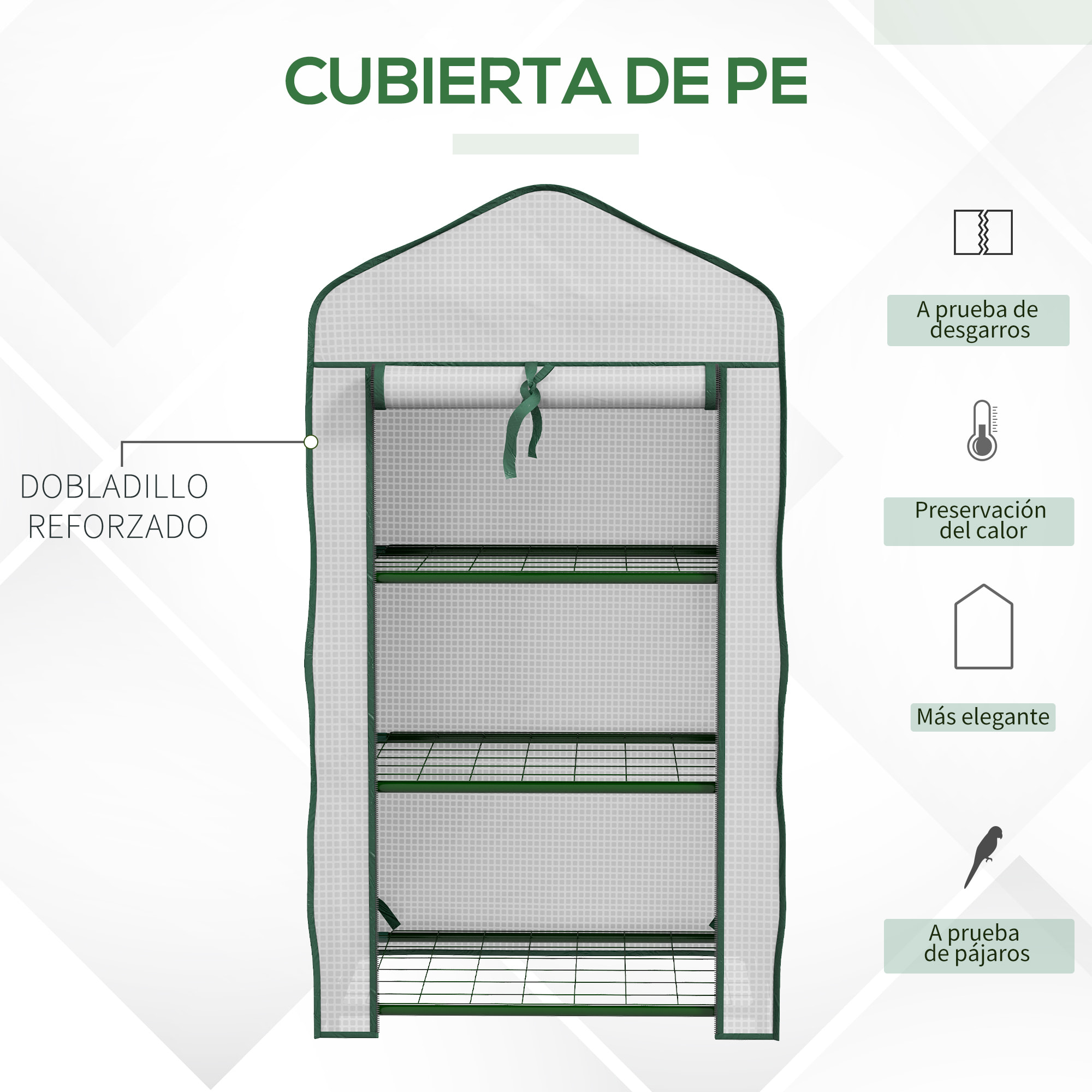 Invernadero de Jardín de 3 Niveles Invernadero de Terraza con 3 Estantes 1 Puerta con Cremallera para Cultivo de Plantas Flores Verduras 59x39x127 cm Blanco