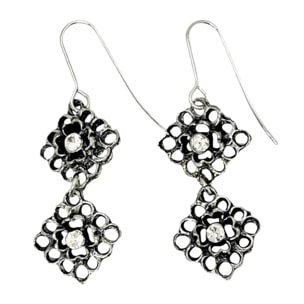 Conjunto reversible Collar y dos pares pendientes en plata 10µ y cristal SW Fuschia y Cristal