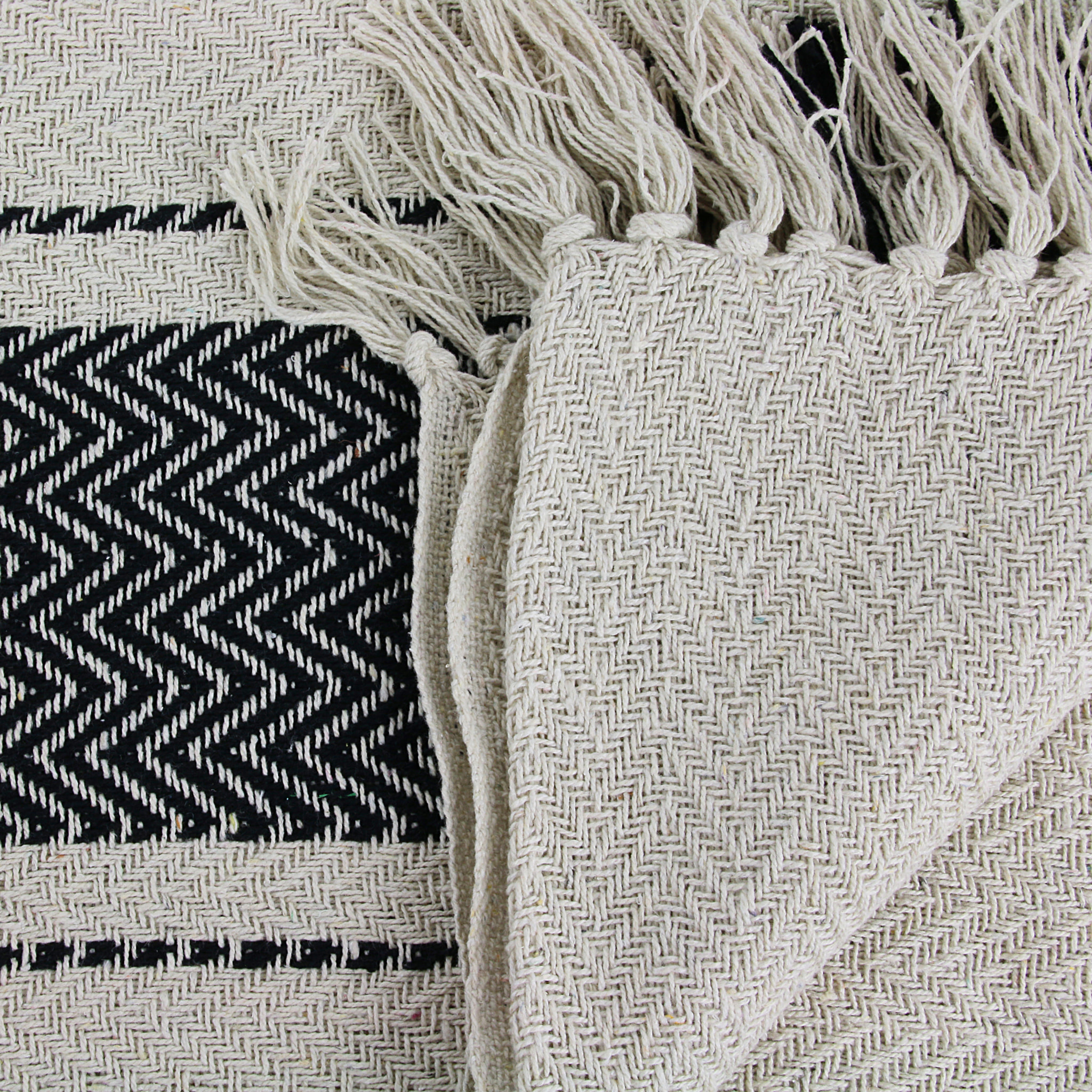 Plaid - HOME DECO FACTORY - Berbère - À franges - Rayures - Beige et noir