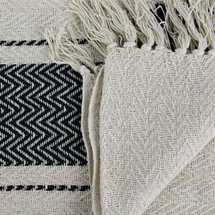 Plaid - HOME DECO FACTORY - Berbère - À franges - Rayures - Beige et noir