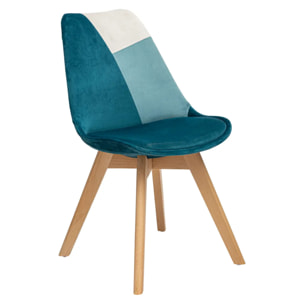 Chaise "Baya" patchwork bleu canard - pieds en hêtre