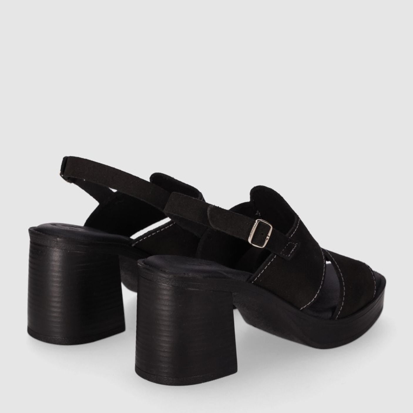 Sandalias de Serraje - Negro - Tacón: 8 cm