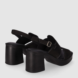 Sandalias de Serraje - Negro - Tacón: 8 cm