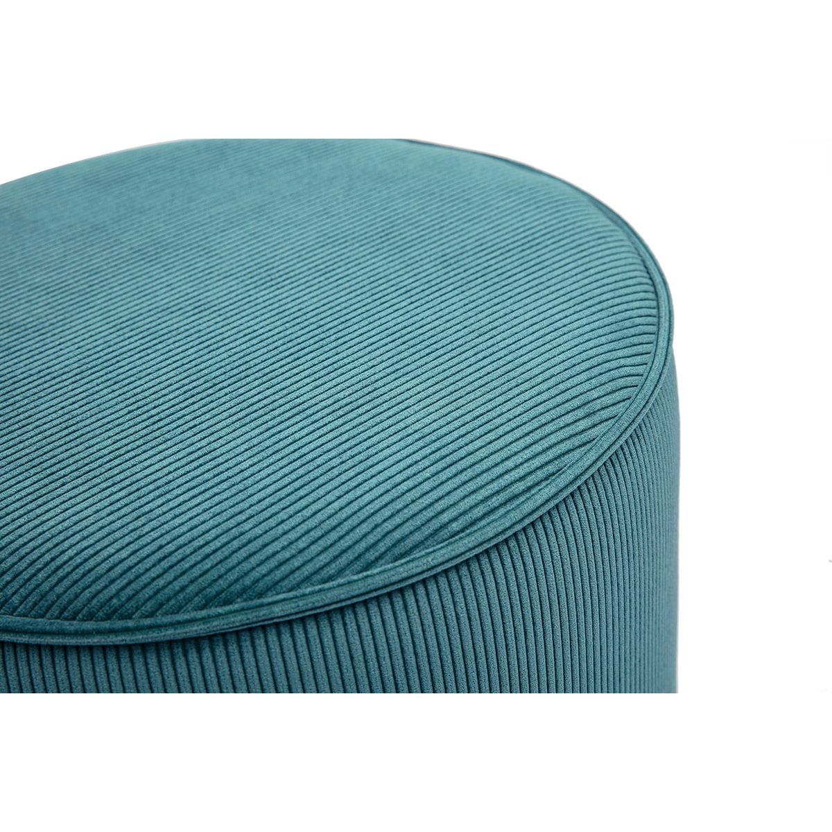 Pouf rond en tissu velours côtelé bleu canard D40 cm PAUL