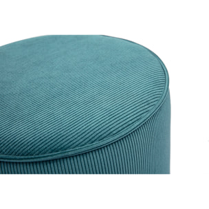 Pouf rond en tissu velours côtelé bleu canard D40 cm PAUL