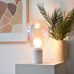 Lampe à poser en verre irisé et béton blanc H43 cm - Bulle