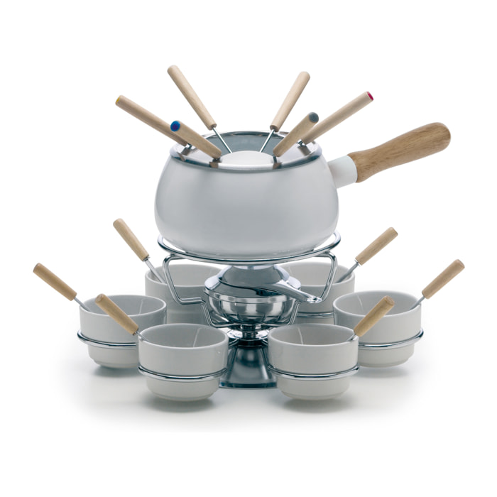 Set fonduta 22 pezzi Excelsa Convivio, metallo e ceramica bianco