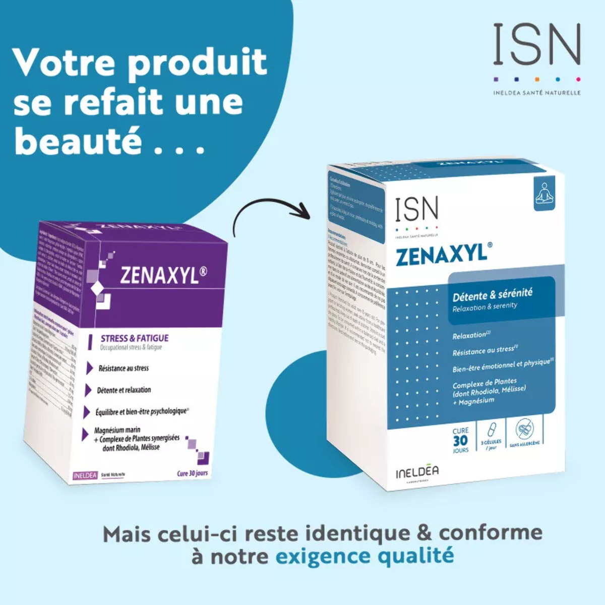 Ineldea Santé Naturelle - Zenaxyl - Complément alimentaire naturel - Aide à surmonter le stress et la fatigue - Sans gluten - Sans allergène - Sans OGM - Cure de 30 j - 90 gélules