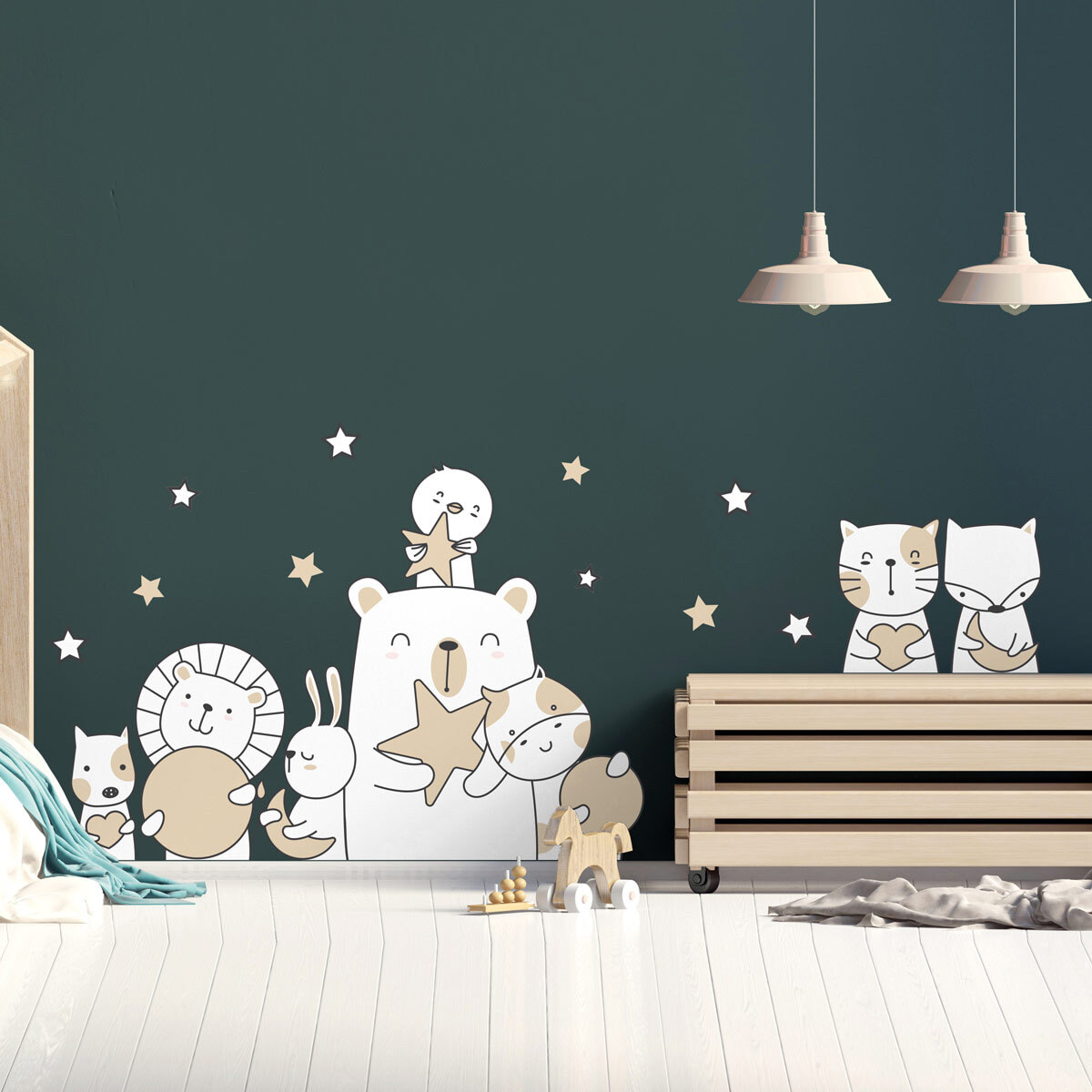 Stickers muraux | Sticker Mural Autocollant - ANIMAUX À LA PÊCHE À LA LUNE ET AUX ÉTOILES - Stickers adhésifs