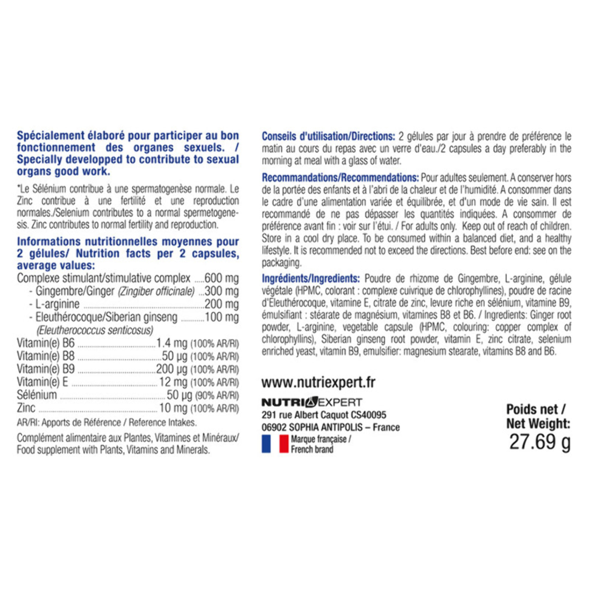 NUTRI EXPERT - Spermax - Contribue à une spermatogenèse normale - Participe au bon fonctionnement des organes sexuels - Vegan - Sans Gluten - Marque Française - 60 gélules végétales
