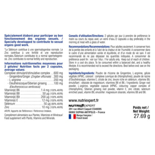 NUTRI EXPERT - Spermax - Contribue à une spermatogenèse normale - Participe au bon fonctionnement des organes sexuels - Vegan - Sans Gluten - Marque Française - 60 gélules végétales