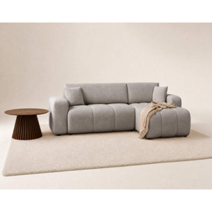 Nicole - canapé d'angle réversible 4 places convertible avec coffre en tissu - Gris clair