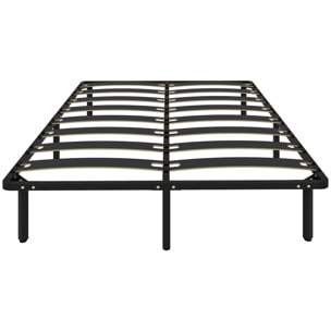 Somier 160x200 cm, Altura 26 cm, Estructura de Cama de Plataforma de Acero con Espacio de Almacenamiento Debajo y Láminas de Álamo, Fácil de Montar, Carga 350 kg, Negro