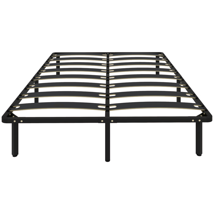 Somier 160x200 cm, Altura 26 cm, Estructura de Cama de Plataforma de Acero con Espacio de Almacenamiento Debajo y Láminas de Álamo, Fácil de Montar, Carga 350 kg, Negro