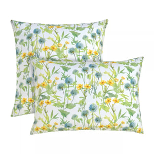 Lot h.couette +taies percale de coton imprimé jaune vert Aube florale prairie