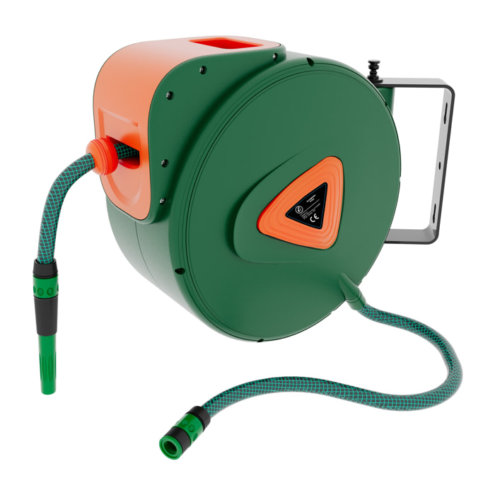 Avvolgitubo acqua con tubo da Giardinaggio Irrigazione Giardino Terrazzo Orto Riavvolgimento Automatico Rotazione 180° Fissaggio A Muro 30 mt Verde