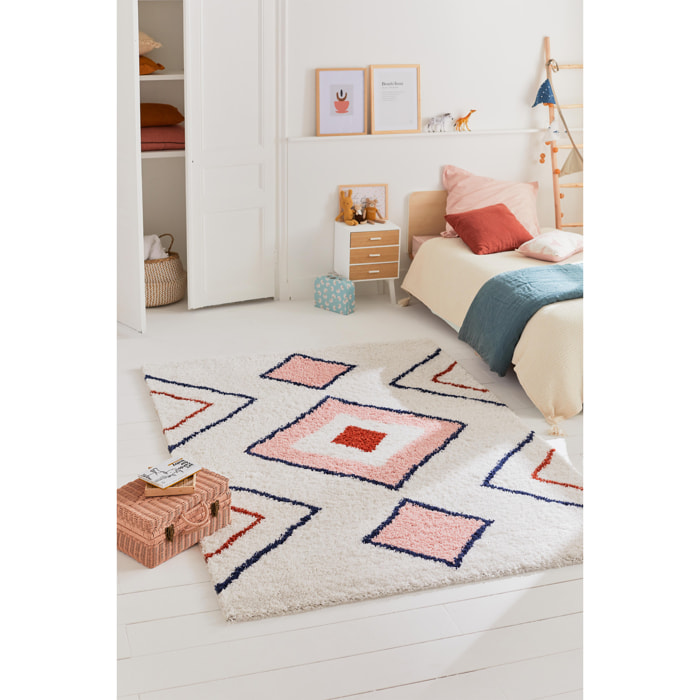 Tipi - tapis chambre d'enfant style berbère à poils longs à motif multicolore