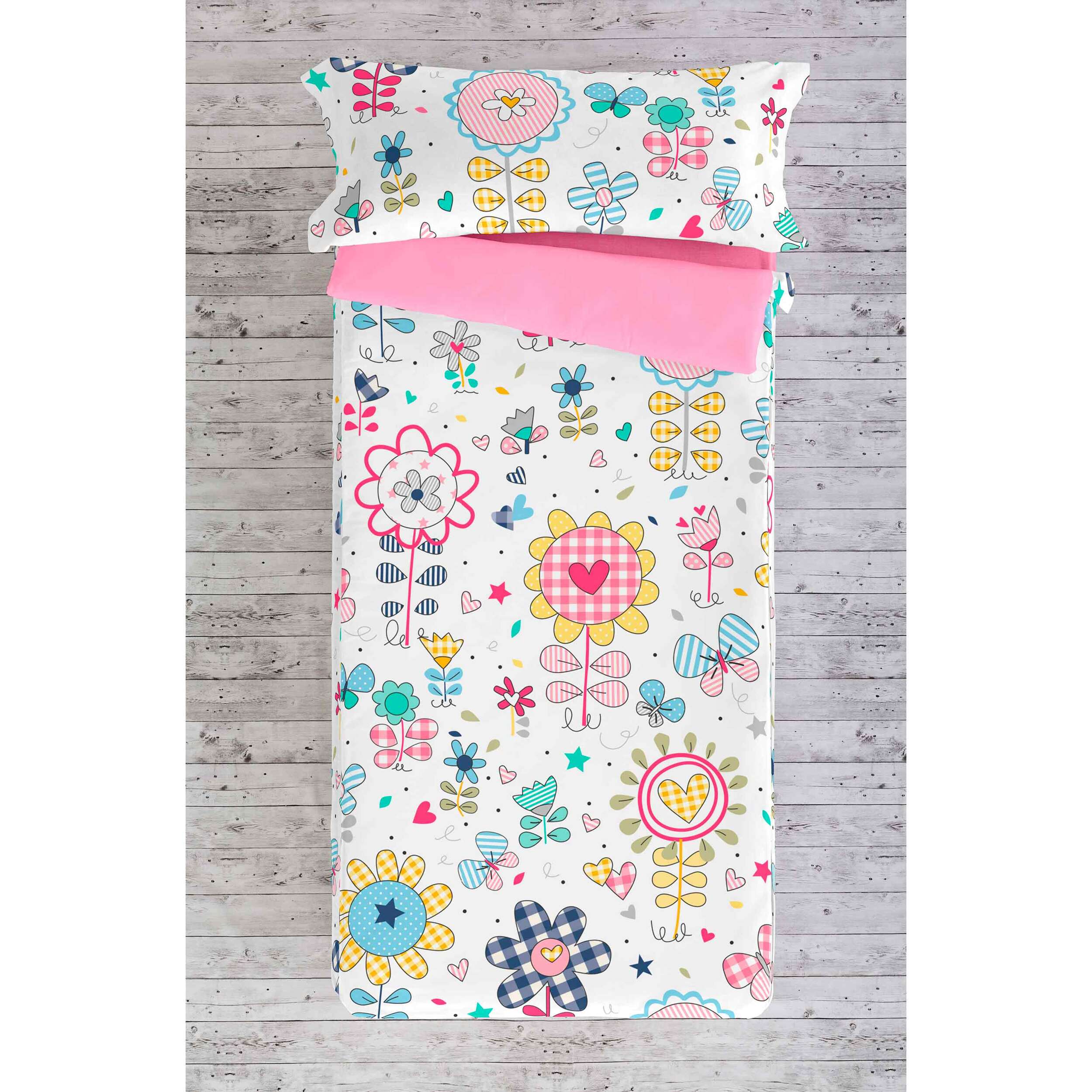 Cool Kids - Saco Nórdico Estampado - Infantil - Con cremallera - Incluye 1 Funda de Almohada - 100% Algodón - Vichy Spring