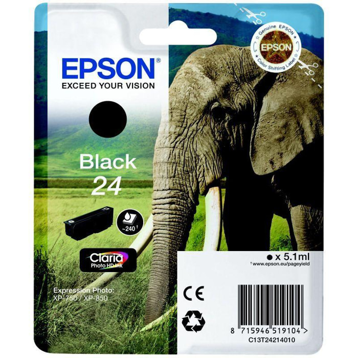 Cartouche d'encre EPSON T2421 Noire Série Eléphant