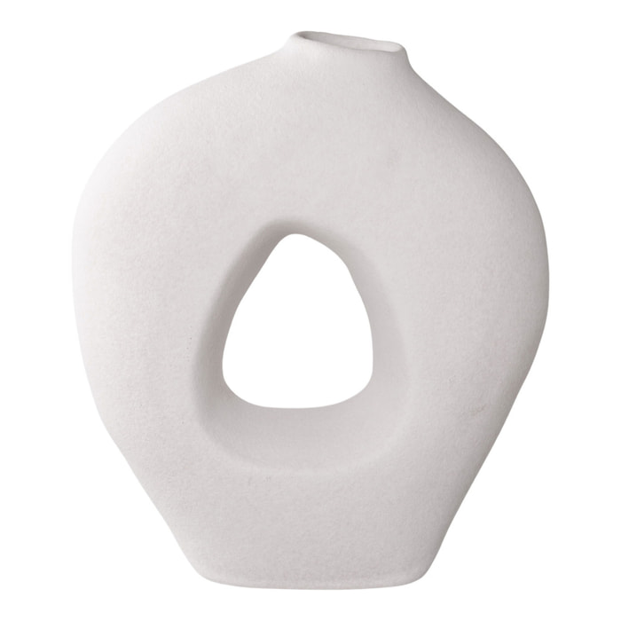 Vaso in ceramica bianca forma organica con apertura triangolare 24×10,5×27,8 cm