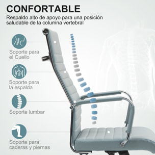 Silla de Escritorio Giratoria Silla de Oficina con Respaldo Alto Altura Ajustable Función Basculante y Reposabrazos Tapizado en Cuero Sintético Gris Claro
