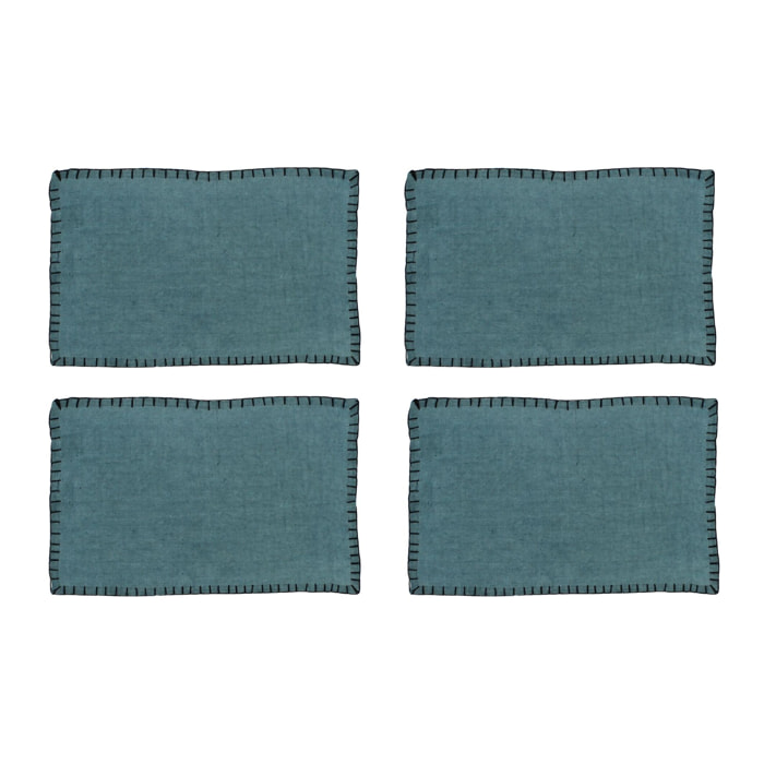 Lot de 4 sets de table en lin bleu  PALERME