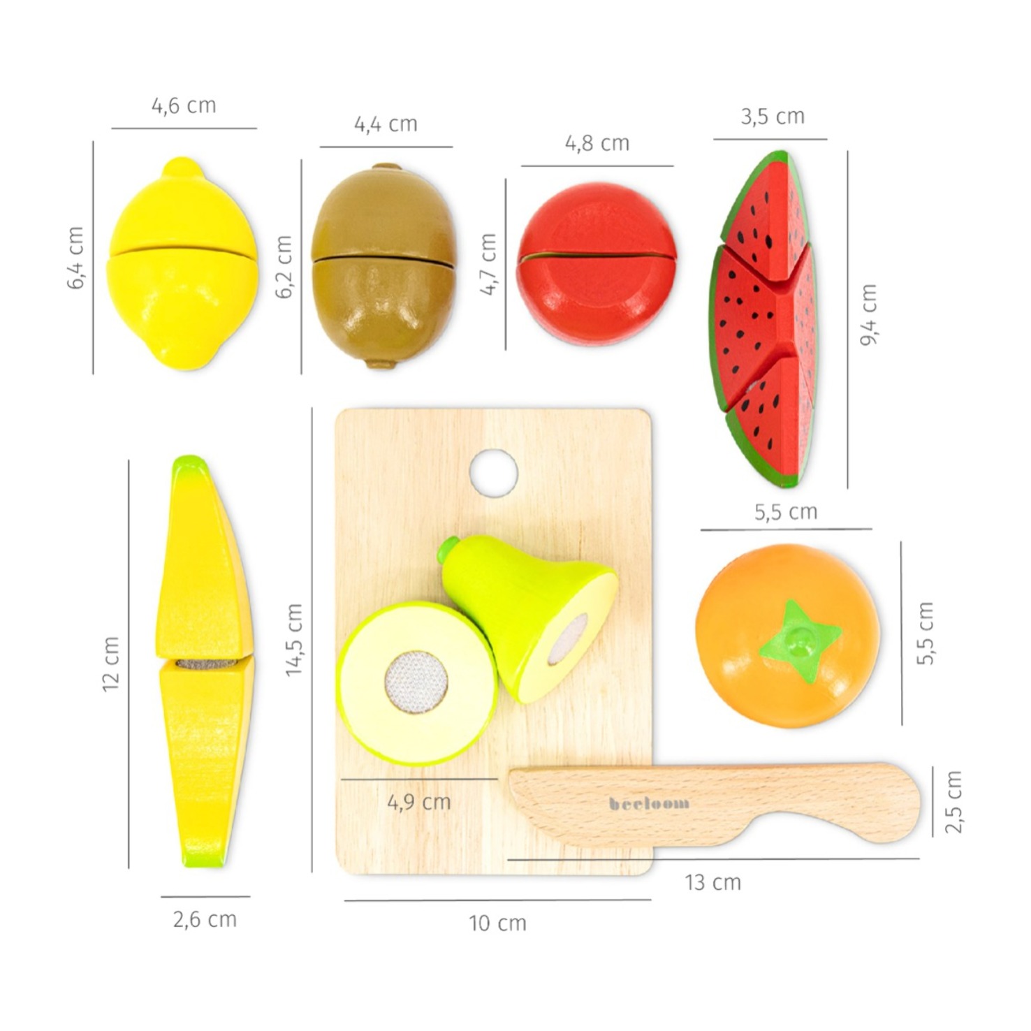 set de frutas FRUIT TABLE para cortar de madera