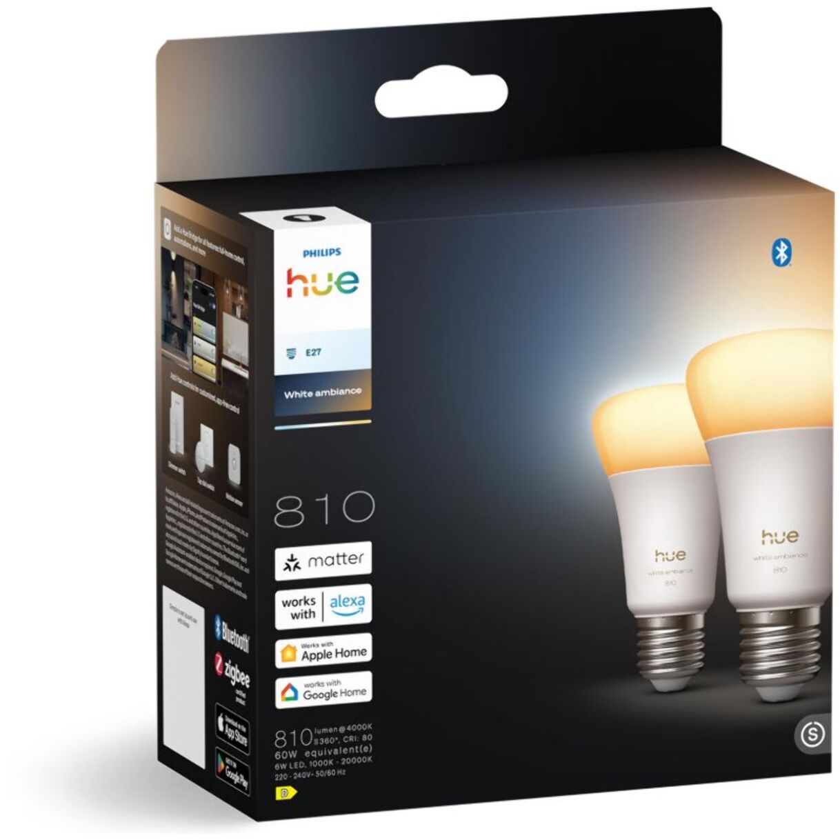 Ampoule LED connectée PHILIPS HUE White Ambiance E27 x2 60W
