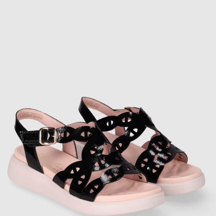 Sandalias de Charol - Negro - Tacón: 4 cm