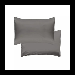 Taie d'oreiller soie uni gris Jouvence titane
