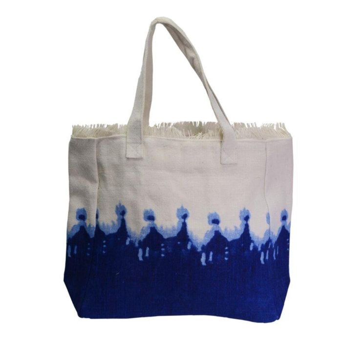 Borsa in juta bianco blu cm38xh40x16