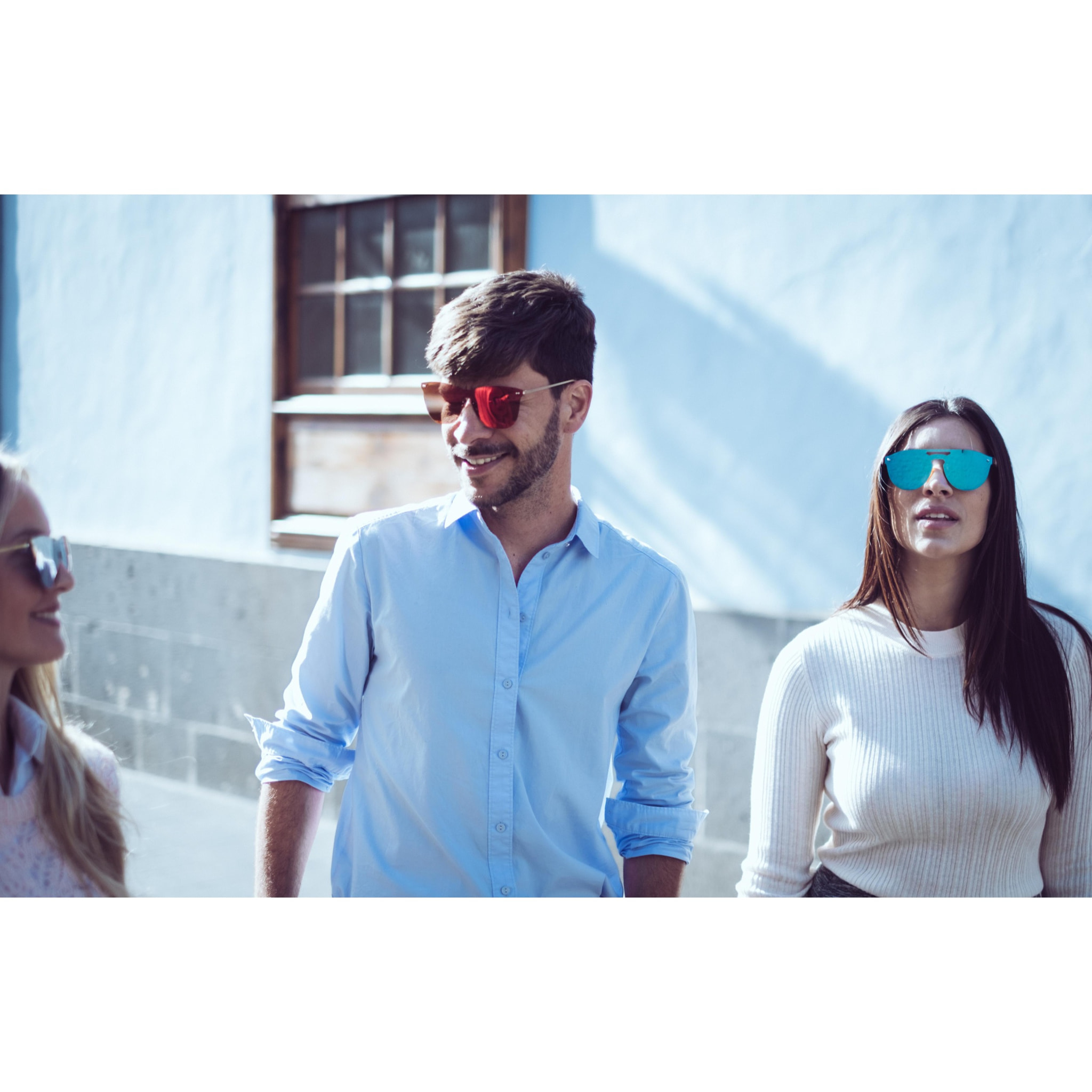 Gafas de sol OCEAN SAN MARINO - Negro mate con patillas de metal dorado y / Plana revo azul cielo