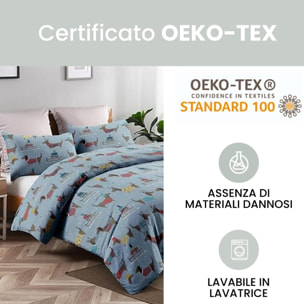Sacco copripiumino matrimoniale in cotone con federe coordinate, set letto morbido e traspirante, leggero e resistente per uso quotidiano, tessuto certificato sicuro sulla pelle, facile da lavare e durevole, ideale per comfort notturno