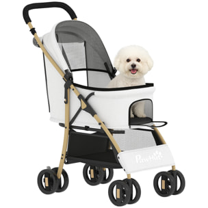 Carrito para Perros Plegable Cochecito para Mascotas con 2 Puertas Ventana de Malla Cesta de Almacenamiento Cuerda de Seguridad y Cojín Carga 15 kg 80x44,5x97 cm Gris Claro