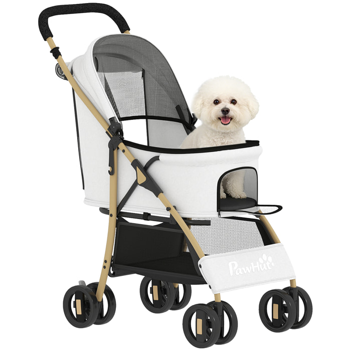 Carrito para Perros Plegable Cochecito para Mascotas con 2 Puertas Ventana de Malla Cesta de Almacenamiento Cuerda de Seguridad y Cojín Carga 15 kg 80x44,5x97 cm Gris Claro