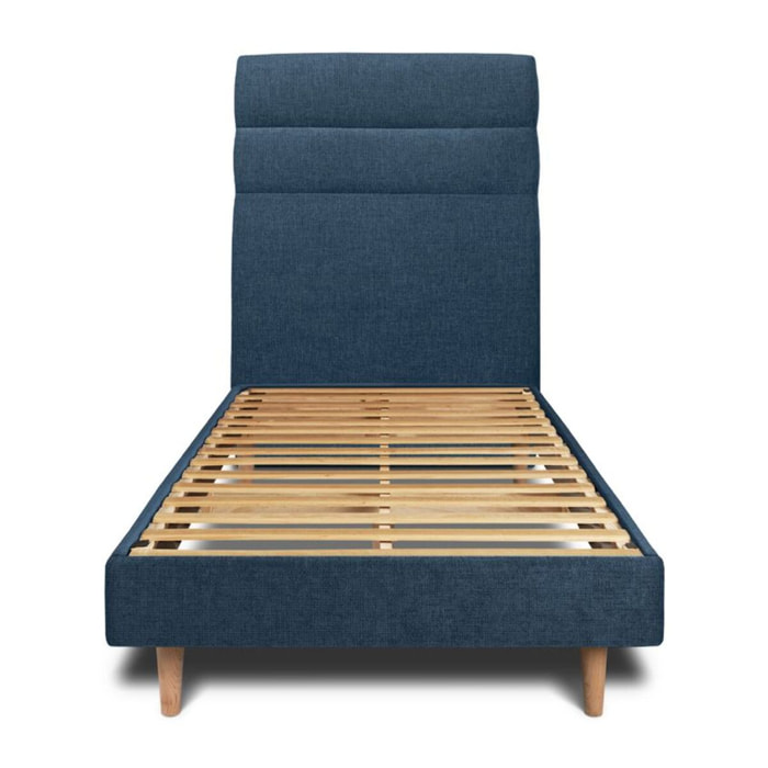 Lit avec tête de lit bandes horizontales tissu et sommier kit Ep14