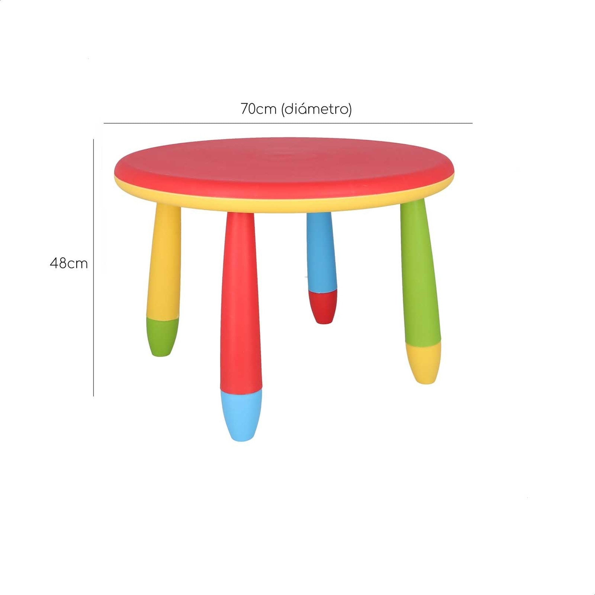 Well home - mesita infantil redonda roja, en plástico, ø70 x h.48cm