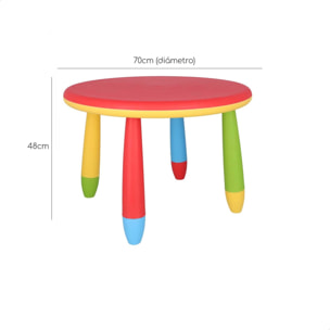 Well home - mesita infantil redonda roja, en plástico, ø70 x h.48cm
