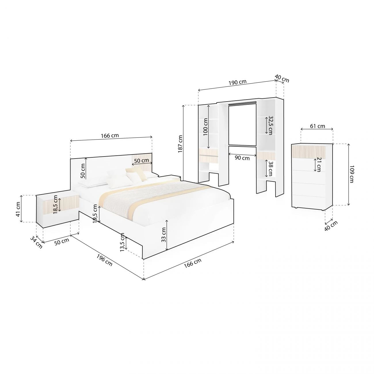 Dormitorio Nitza 5C Max Blanco Artik (Blanco Mate) - Natur