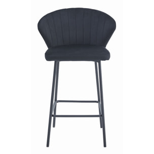 Set di 4 Sgabelli Gatta in Velluto Nero con Gambe in Acciaio