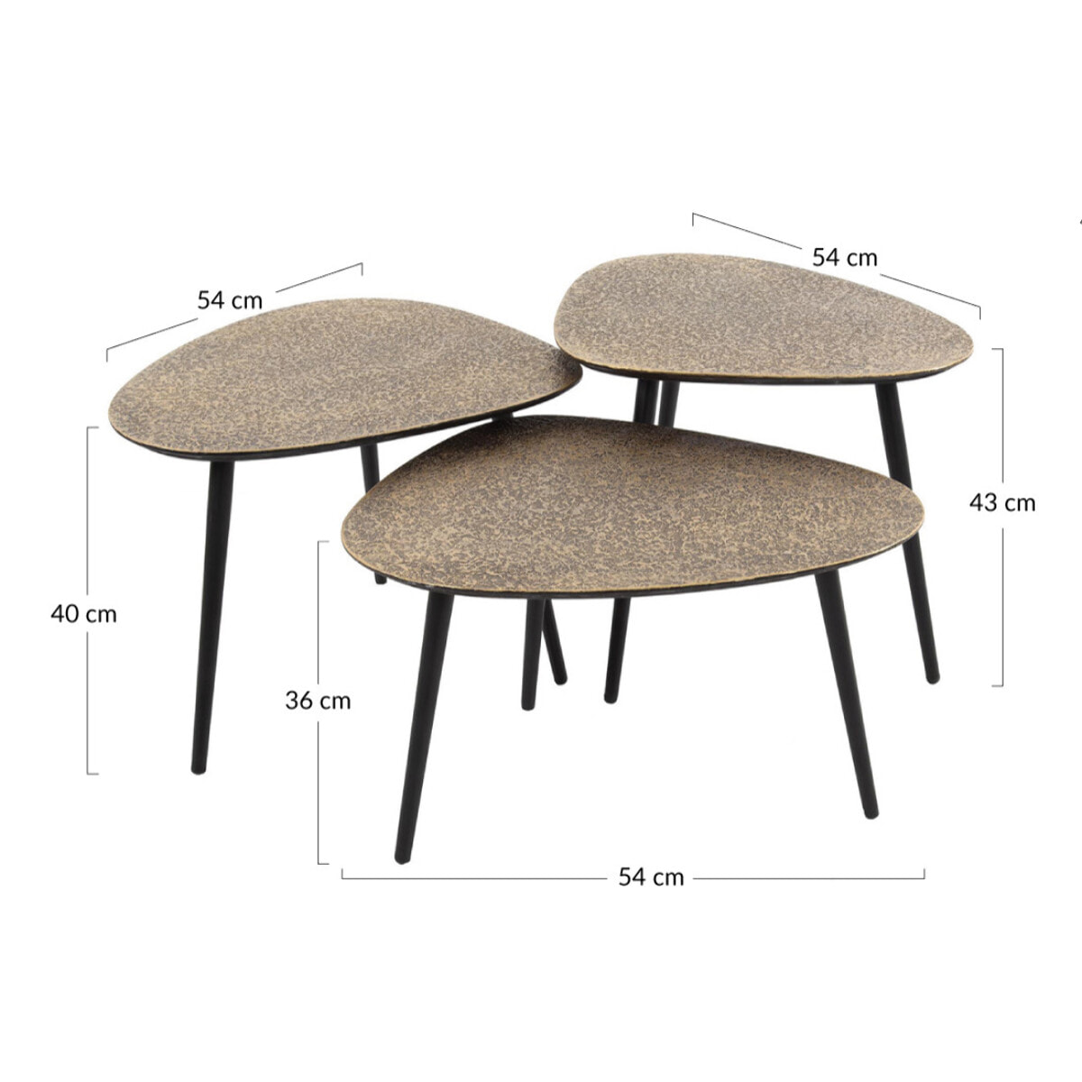 Kahoni - lot de 3 tables basses gigognes - doré et noir - 54 cm - Noir / Doré