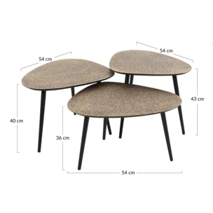 Kahoni - lot de 3 tables basses gigognes - doré et noir - 54 cm - Noir / Doré