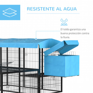 Gallinero para Exterior de Acero Jaula para 6-10 Gallinas con Toldo Corral de Alambre Independiente Nido Múltiples Puertas y Plataforma 200x165,5x103 cm Negro y Azul