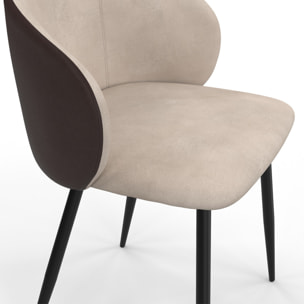 Chaises Léona bi-matière taupe et marron pieds métal noirs - lot de 2